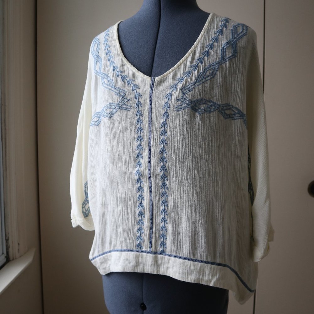 Tea & Cup Loose Blouse with Embroidery